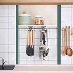 2PCS Under Cabinet Hooks for Kitchen Utensils, 360° Rotating Utility Hooks, Space-Saving Adhesive Kitchen Storage Rack for Hanging Tools and Utensils, Durable and Easy Installation (Black)