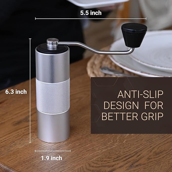 Premium Manual Coffee Grinder for Espresso, Pour Over & French Press with Stainless Steel Conical Burr, Precision Adjustable Hand Grinder, Compact Travel Size - by Alpaca Ventures