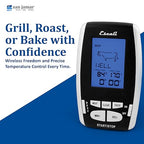 San Jamar Escali Plastic Wireless Thermometer & Timer, Custom Alerts, Stainless Steel Probe with 200ft Range for Commerical Kitchen, Black