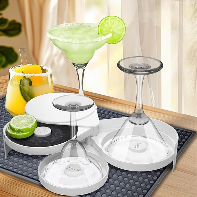 2Pcs White 3 Tier Bar Glass Rimmer with Sponge for Cocktails and Margarita Mixing,Salt and Sugar Container,Seasoning Box,Bartender Tool for Bar,Pub Party and Reception (2)