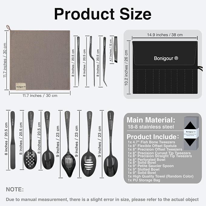 | Plating Tools Culinary Set | 11 Piece Professional Chef Plating Tools Pro Kit | Kitchen Plating Utensils | Modernist Cuisine Food Art | Stainless Steel | Black (Black)