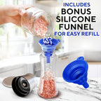 Premium Salt and Pepper Grinder Set of 2 - Two Refillable Stainless Steel Sea Salt & Spice Shakers with Adjustable Coarse Mills - Easy Clean Ceramic Grinders w/BONUS Silicone Funnel & Cleaning Brush