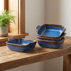 Ceramics Au Gratin baking Dishes Set of 4, Baking Tray Bake ware, 10.5 oz Ramekins, for Pie Pan, Appetizer, Tart, Dessert, Quiche, Oven Small dish, individual dishes, Square 7.3 Inch