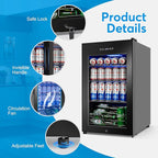 Beverage Refrigerator 17 inch Wide - 126 Can Beverage Cooler with Glass Door | Counter-Top/Freestanding Mini Beverage Beer Fridge | Temperature Memory | Invisible Door | Perfect for Soda,Beer