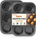 Jumbo Muffin Pan 6 Cup Cupcake Tin Nonstick, 2PCS Durable Large Baking Pan for Big Muffins & Cupcakes, Easy Clean Carbon Steel Giant Muffin Tin for Oven Use, Parties
