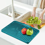 TIKNIK Silicone Dish Drying Mat, Stone Drying Mat for Kitchen Counter with Built-In Drain, Non-Slip Drain Pad with Built-in Drain, Heat Resistant Stone Drying Mat, Hangable, Green-1pcs, 16" x 12"