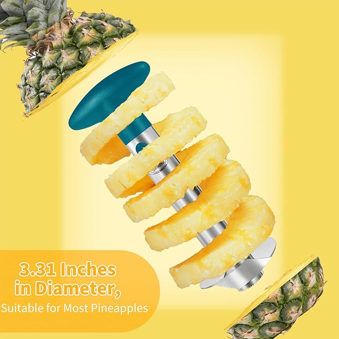 Pineapple Corer, [Upgraded, Reinforced, Thicker Blade] Newness Premium Pineapple Corer Remover, Stainless Steel Pineapple Core Remover Kitchen Tool with Sharp Blade for Diced Fruit Rings, Green