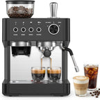 Kndko Espresso Machine with Grinder & Milk Frother, 20 Bar Espresso Coffee Machines with Removable Water Tank, Cappuccino & Latte Machine for Home, Black