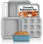 Gotham Steel 6 Pc Stackable Baking Pans Set, 70% Space Saving Design, Ceramic Bakeware Sets Non Toxic Made Without PFOA PFOS, with Baking Sheet Tray, Cake & Muffin Pans, Oven & Dishwasher Safe