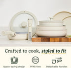 Cuisinart 13-Pc ClickSmart Nonstick Detachable Handle Ceramic Cookware, Pots and Pans Set, Stackable Space-Saving Design, Compatible with All Stovetops, Induction & Oven Safe, PURELYCERAMIC