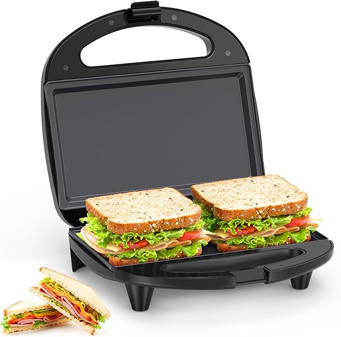 OSTBA Sandwich Maker, 2 Slice Grilled Cheese Maker with Non-stick Flat Plates, Indicator Lights, Cool Touch Handle, Easy to Clean and Store, 750W