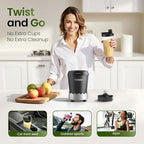 TOPZEE Personal Smoothie Blender, 1000W Single-Serve Blender with 24oz To-Go Cup, Twist-On Start/Stop, for Protein Shakes & Smoothies, Compact Countertop Blender, Black