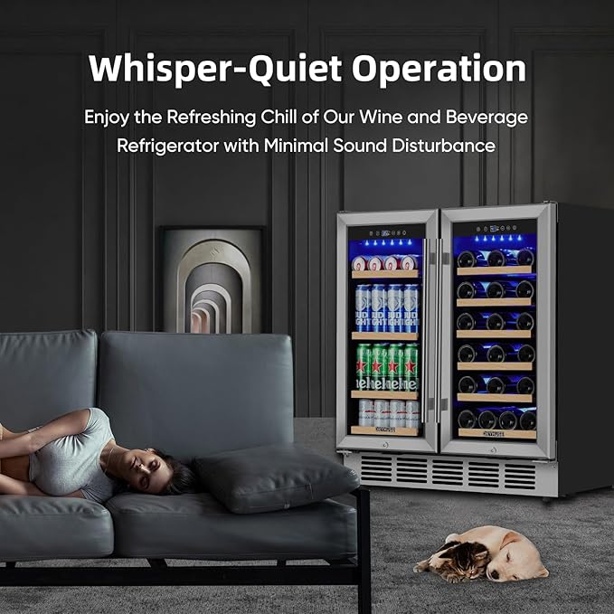 Wine and Beverage Refrigerator 30 Inch, Beverage Fridge Dual Zone with Upgraded Cooling, Wine Beverage Cooler Built-in or Freestanding, 30 Bottles and 110 Cans Large Capacity