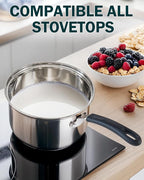 Cook N Home 3 Quart Stainless Steel Saucepan Set with Lid, Induction Compatible Milk Pots, Stay-Cool Silicone Handle, Mirror Polished 18/10 Cookware, Dishwasher & Oven Safe, Silver