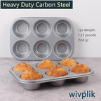 Nonstick jumbo Muffin Pans 6 Cups，2 Pack Extra Large Cupcake Tins for Baking，Premmium Non-stick Coating for Non-Toxic,Heavy Duty Carbon Steel, 3.5 dia,Deep Muffin Tray