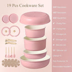 CAROTE Pots and Pans Set, Nonstick Cookware Set Detachable Handle, 19pcs Induction Kitchen Cookware Sets Non Stick with Removable Handle, RV Cookware Set, Oven Safe, Pink
