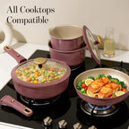 CAROTE 18Pcs Pots and Pans Set, Titanium kitchen Pan Set, Nonstick Cookware Set Detachable Handle, Induction kitchen cookware Non Stick, RV Cookware Set, Oven Safe, Red