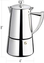 Cuisinox Roma Stovetop Espresso Maker COF-6R, Stainless Steel Coffee Percolator Stovetop, Heat-Resistant & Non-Reactive, 6-Cup Italian Espresso Maker Easy to Clean, Durable Stove Top Percolator