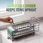 Sponge Holder for Kitchen Sink, Kitchen Sink Caddy with Long-Handled Dish Brushes Holder, 304 Rustproof Stainless Steel Countertop Organizers and Storage, Home Kitchen Sink Accessories (Grey)