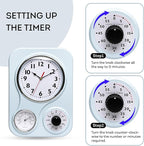 Lily's Home - 9.5 Inch x 12.5 Inch - Retro Kitchen Wall Clock, Vintage Wall Clock with a Thermometer and 60-Minute Timer, Ideal for Any Kitchen, Office, or Diner (Light Blue)