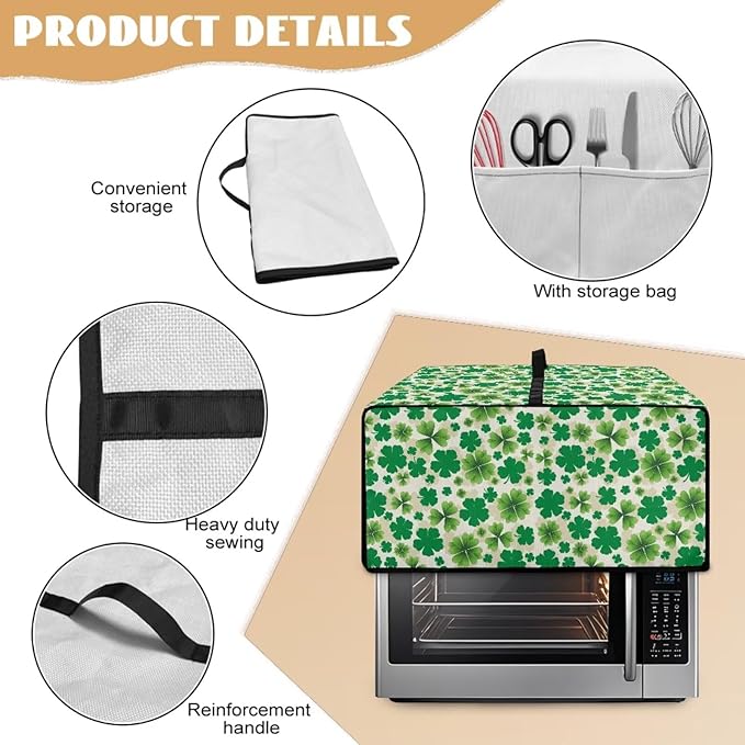 Four Leaf Clover Print St. Patrick's Day Toaster Oven Cover Anti Scratch Microwave Cover for Kitchen Countertop Appliance Dust Protector Decorative Oven Accessories, Green, S