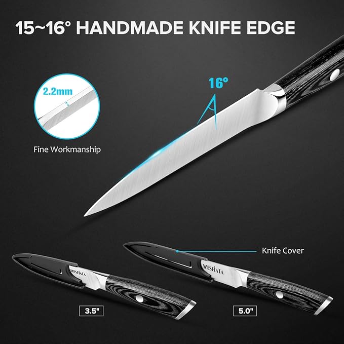 MOSFiATA 5” Chef Knife and 3.5" Fruit Knife Set with Knife Sheath, German High Carbon Stainless Steel EN.4116 with Micarta Handle and Gift Box for Vegetable and Fruit Cutting