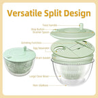 Large Capacity Green Salad Spinner, 4.24 Quart Lettuce Spinner with Dual Drainage, Efficient Salad Dryer for Quick Washing, Spinning & Draining Greens, Fruits, Veggies-with Shredding Blade