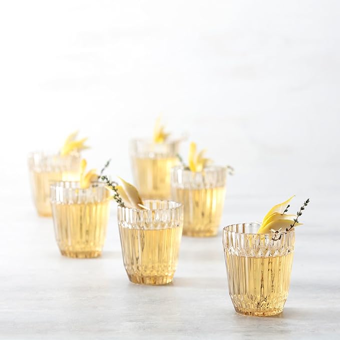 Fortessa Archie Glass Drinkware, Double Old Fashioned (Set of 6), 12.5 Ounce, Ginger Gold