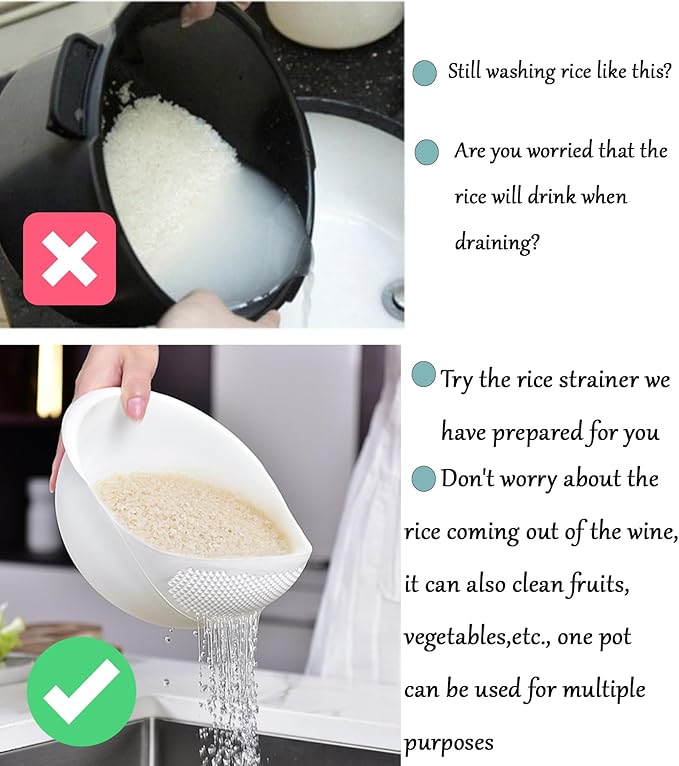 2-in-1 Rice Colander, Vegetable and Fruit Cleaning Filter Basket, 2Piece Sturdy and Easy-To-Use Food Grade Kitchen Tool Accessories (blue, large+small)