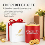 D'Lifeful Farmhouse Airtight Cookie Jar with Bamboo Lid - Kitchen Counter Storage Container for Cookies or even Candy (Red, Small Size (6.5" x 5.25"))