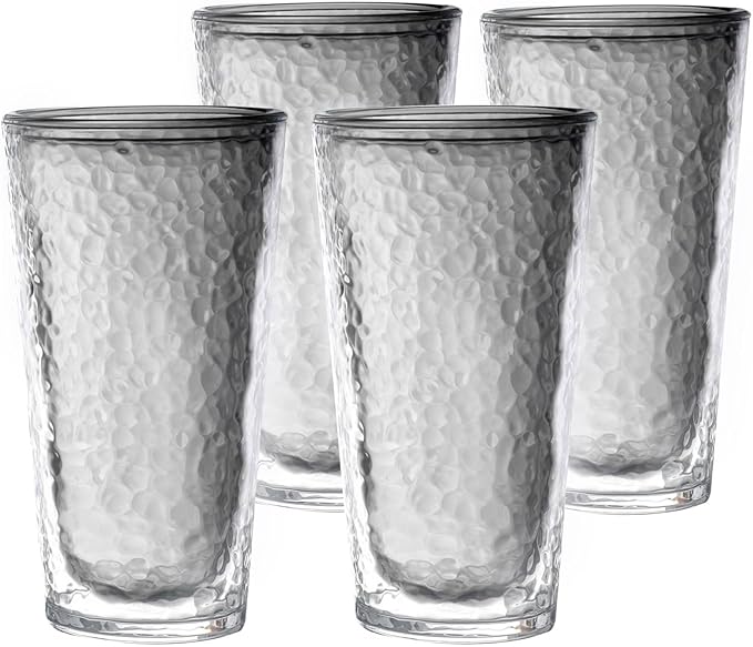 KLIFA- NICE- 20 oz, Set of 4, Acrylic Insulated Tumbler Set, Double-wall Drinking Glasses, BPA-Free, Shatter-Proof Plastic Drinkware, Dishwasher Safe Cups, Gray-Black