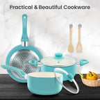 M MELENTA Pots and Pans Set, 7 Piece Nonstick Ceramic Cookware Set, Kitchen Induction Cookware Sets, Pots and Pans Non Stick with Stay Cool Handle, 100% PFOA Free, Turquoise