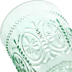CREATIVELAND Colored Vintage Drinking Glasses Set of 4, 15.5 oz Romantic Embossed Water Glasses, Colored Tumblers Tempered Glass for Juice, Beverages, Beer, Cocktail (Green)