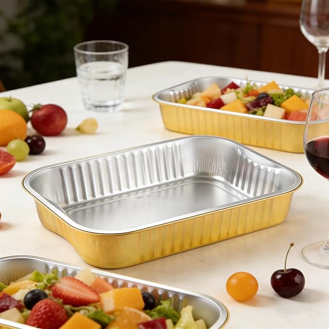 13"x 9"Gold Aluminum Foil Pans with Chear Lids & Handles(20 Pack) Heavy Duty Aluminum Pans, Disposable Foil Pans Containers for Cooking, Baking, Reheating, Freezer, Oven, Food Storage, 118oz