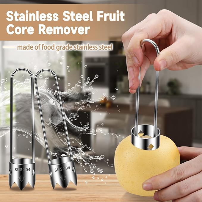 Pepper Corer, Stainless Steel Apple Core Remover Tool, Pepper Seed Core Remover, Multifunctional Apple Corer Tool for Vegetable Fruit Practical Kitchen Gadget (2 Pcs)