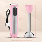 Powerful Immersion Blender, Electric Hand Blender 500 Watt with Turbo Mode, Detachable Base. Handheld Kitchen Blender Stick for Soup, Smoothie, Puree, Baby Food, 304 Stainless Steel Blades (Pink)