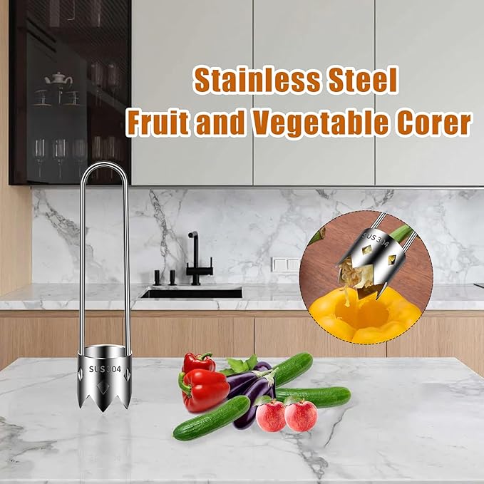 Red Bell Pepper Seed Corer & Jalapeno Corer Tool - 304 Stainless Steel, Apple Pineapple Vegetable Corer, Easy Core Remover with Anti-Slip Handle ﻿