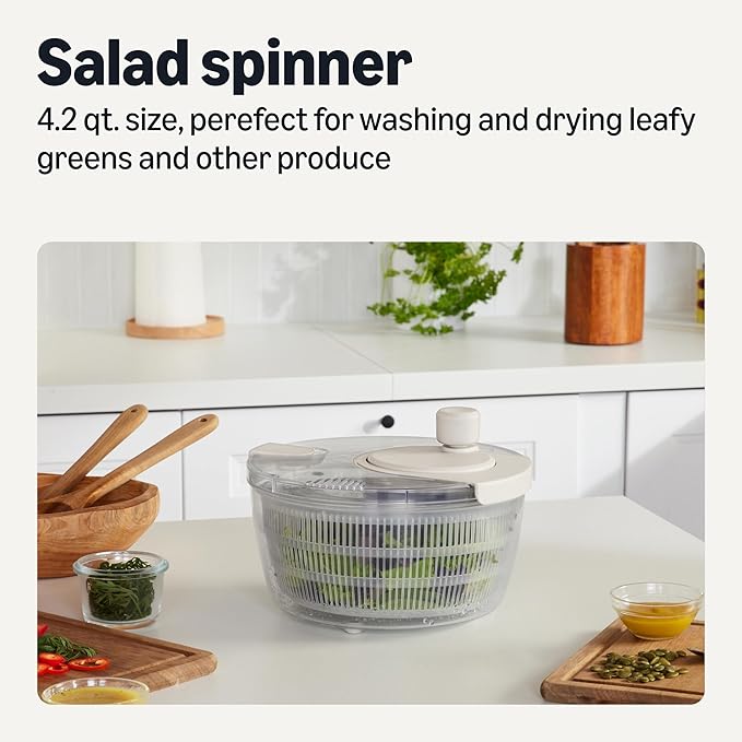 Amazon Basics Salad Spinner, BPA-Free, 4.2 qt., Linen Gray