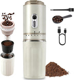 ALL-IN-ONE Portable Coffee Maker with Grinder and Pour Over for Travel, Rechargeable, Conical Burr, Cordless Mini Coffee Maker for Car, Camping, RV, Van