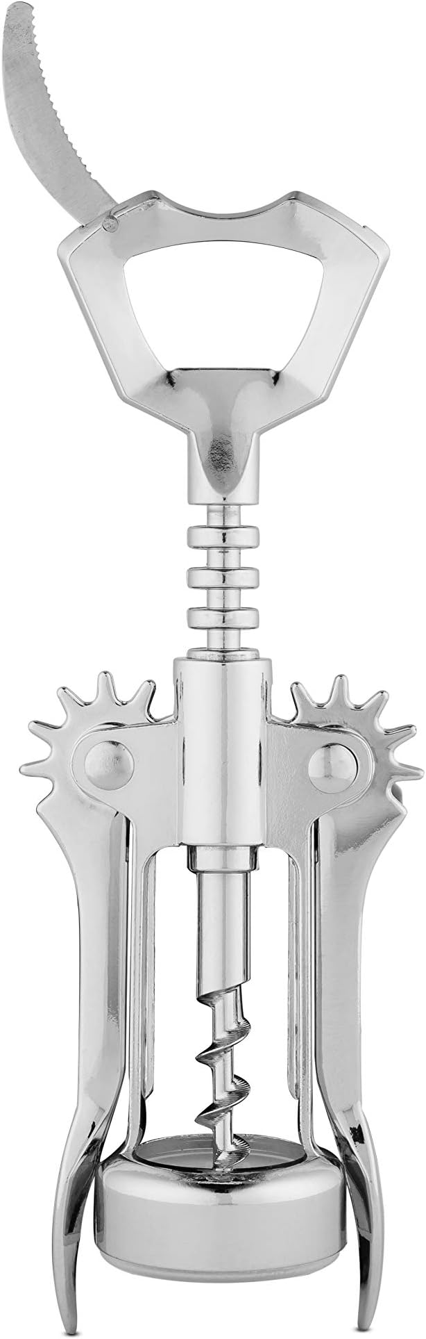 True Glider Winged Corkscrew Wine Opener with Foil Cutter, All in One Bottle Opener for Beers and Soft Drinks, Stainless Steel and Plastic with Sharp Screw, for Home Bar, Kitchen, Set of 1, Silver