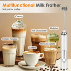 Milk Frother Handheld, Rechargeable Coffee Frother Wand with 2 Stainless Whisks 3 Speeds, Drink Mixer, Electric Foam Maker, Hand Mixer for Lattes, Cappuccino, Matcha, Egg, White