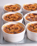 DELLING Ramekins 12 Oz Oven Safe Set of 6, Porcelain Souffle Dish for Baking - Creme Brulee Bowls for French Onion Soup Lava Cake Pudding, Stackable, White