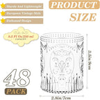 Qinyoung 48 Plastic Vintage Drinking Glasses 8.5oz Stemless Retro Embossed Wine Glasses Shatterproof Reusable Cups for Baby Shower Wedding Reception Grand Event Party (Clear)