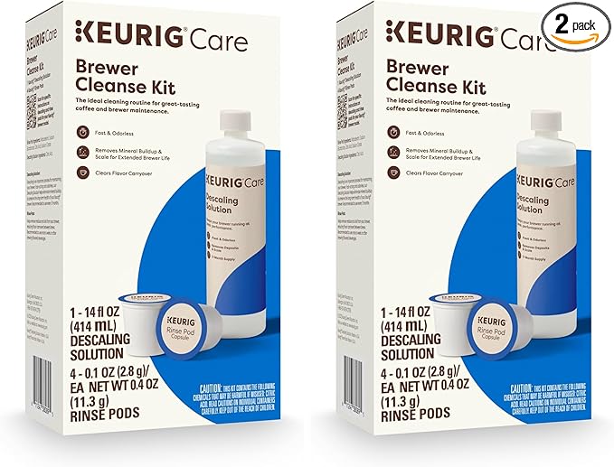 Keurig Brewer Cleanse Kit For Brewer Descaling and MaintenanceIncludes Descaling Solution & Rinse Pods,Compatible Classic/1.0 & 2.0 K-Cup Pod Coffee Makers,5 Count (Pack of 2)