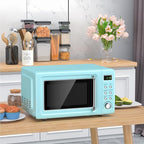 LDAILY 0.7Cu.ft Retro Small Microwave Oven, 700W Compact Countertop Microwave with 5 Power Levels, Auto Cooking Menus, Glass Turntable, Child Lock & Glass Turntable for Apartment, Dorm (Green)