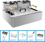 Commercial Deep Fryer with Baskets, 3400W 12.7QT/12L Thickened Stainless Steel Countertop Electric Oil Fryer, Large Capacity with Temperature Control (12L Pro)