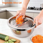 Large Salad Spinner with Storage Lid，5.29QT Stainless Steel Spin Dry Salad Greens Fruit Washing Bowl with Strainer Vegetable Cleaner washer Lettuce Spinner with slicer and julienne cutter
