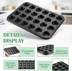 P&P CHEF 24-Cup Mini Muffin Pan Tin, Nonstick Carbon Steel Cupcake Pans, Versatile Bakeware Ideal for Mini Muffin Cupcake Egg Tart Pudding, Oven Safe & Even Bake, Healthy & Easy Clean, Black, 2Pcs