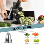 Rotary Cheese Grater with Handle Kitchen Shredder Slicer Grater Slicer Ice Shaver Cheese Vegetable Nuts Potato Zucchini Chocolate 3 Interchangeable Blades (GreyBlue)