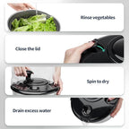 Stainless Steel Salad Spinner, 4.8 Qt Vegetable Washer, BPA-Free Lettuce Dryer with Crank Design, Dishwasher Safe, Non-Slip Base - Black Lid